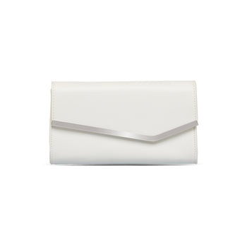 Clutch da donna bianca con dettaglio in metallo frontale Lora Ferres, Borse e accessori Donna, SKU b514000348, Immagine 0